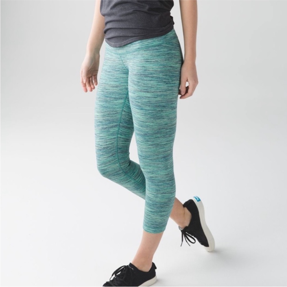 Lululemon Wunder Under Crop Hi-Rise Space Dye Teal Leggings